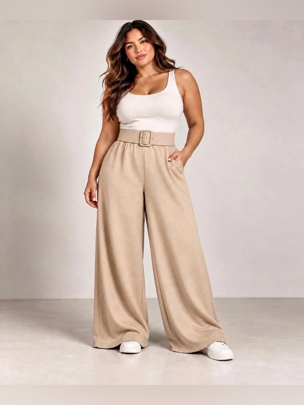 WEWOREWHAT Wide Leg Pants in Beige Size XL